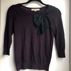 Loft XSP Black Bow Scoop Neck 3/4 Sleeve Sweater